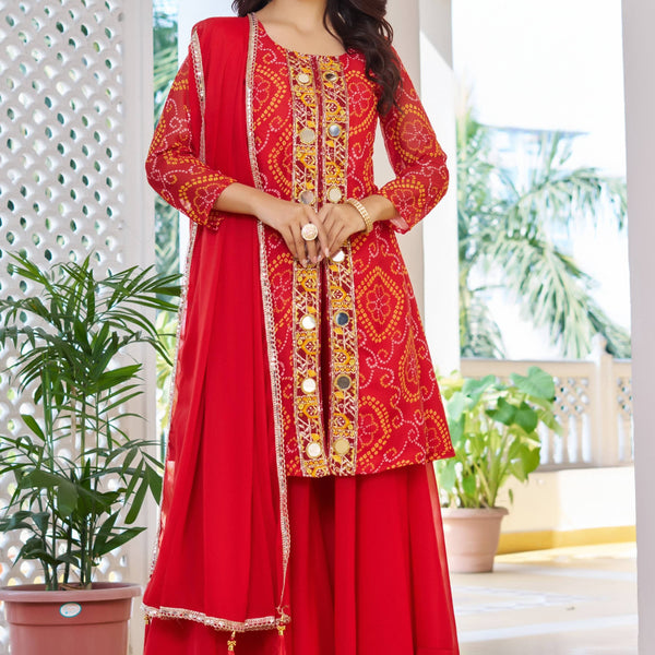 Jyoti Fashion Red Faux Georgette Embroidered Designer Kurta Set with Dupatta - Distacart