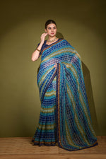 Thumbnail for Jyoti Fashion Women's Blue Foil Print with Sequence Georgette Saree with Blouse - Distacart