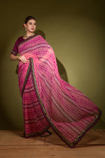 Thumbnail for Jyoti Fashion Women's Pink Foil Print with Sequence Georgette Saree with Blouse - Distacart
