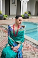 Thumbnail for Jyoti Fashion Women's Firozi Khadi Raw Silk Meena Weaving Patola Saree with Blouse - Distacart