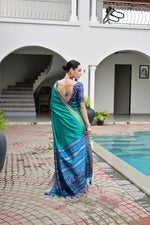 Thumbnail for Jyoti Fashion Women's Firozi Khadi Raw Silk Meena Weaving Patola Saree with Blouse - Distacart