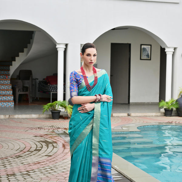 Jyoti Fashion Women's Firozi Khadi Raw Silk Meena Weaving Patola Saree with Blouse - Distacart