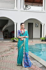 Thumbnail for Jyoti Fashion Women's Firozi Khadi Raw Silk Meena Weaving Patola Saree with Blouse - Distacart