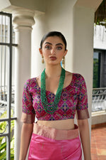 Thumbnail for Jyoti Fashion Women's Pink Khadi Raw Silk Meena Weaving Patola Saree with Blouse - Distacart