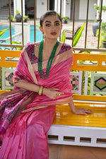 Thumbnail for Jyoti Fashion Women's Pink Khadi Raw Silk Meena Weaving Patola Saree with Blouse - Distacart