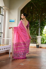 Thumbnail for Jyoti Fashion Women's Pink Khadi Raw Silk Meena Weaving Patola Saree with Blouse - Distacart