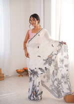 Thumbnail for Jyoti Fashion Women's White Chinon Digital Printed Designer Saree with Blouse - Distacart