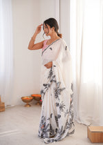 Thumbnail for Jyoti Fashion Women's White Chinon Digital Printed Designer Saree with Blouse - Distacart