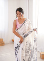 Thumbnail for Jyoti Fashion Women's White Chinon Digital Printed Designer Saree with Blouse - Distacart