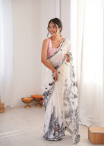 Thumbnail for Jyoti Fashion Women's White Chinon Digital Printed Designer Saree with Blouse - Distacart