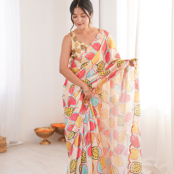 Jyoti Fashion Women's Multicolor Chinon Digital Printed Designer Saree with Blouse - Distacart
