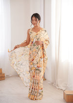 Thumbnail for Jyoti Fashion Women's Cream Chinon Digital Printed Designer Saree with Blouse - Distacart