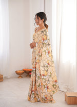 Thumbnail for Jyoti Fashion Women's Cream Chinon Digital Printed Designer Saree with Blouse - Distacart