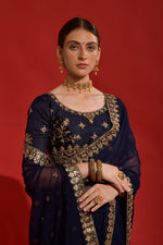 Thumbnail for Jyoti Fashion Women's Navy Blue Sequence Coding Embroidery Georgette Saree with Blouse - Distacart