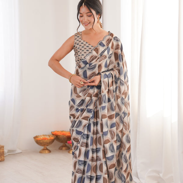 Jyoti Fashion Women's Multicolor Chinon Digital Printed Designer Saree with Blouse - Distacart