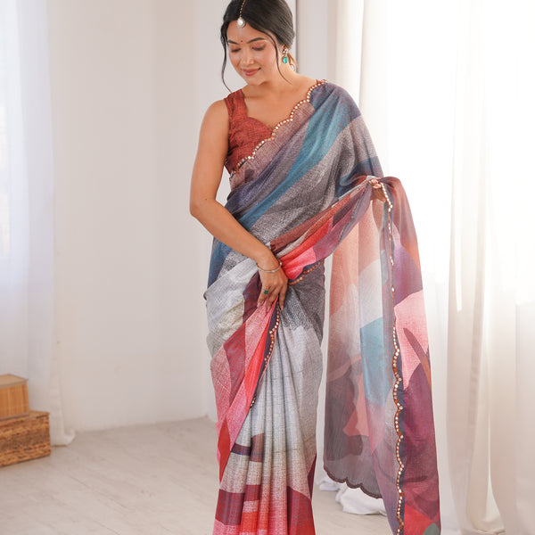 Jyoti Fashion Women's Multicolor Chinon Digital Printed Designer Saree with Blouse - Distacart