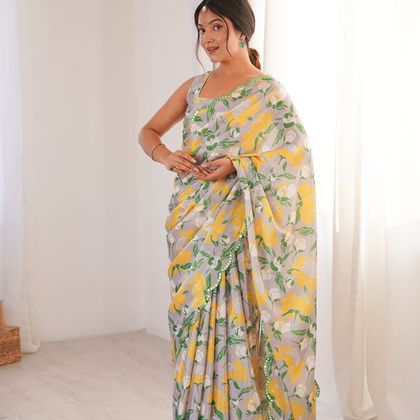 Jyoti Fashion Women's Multicolor Chinon Digital Printed Designer Saree with Blouse - Distacart