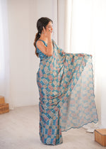 Thumbnail for Jyoti Fashion Women's Teal Chinon Digital Printed Designer Saree with Blouse - Distacart