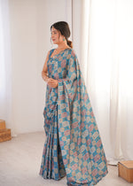 Thumbnail for Jyoti Fashion Women's Teal Chinon Digital Printed Designer Saree with Blouse - Distacart