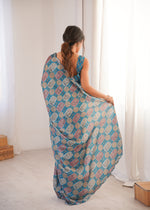 Thumbnail for Jyoti Fashion Women's Teal Chinon Digital Printed Designer Saree with Blouse - Distacart