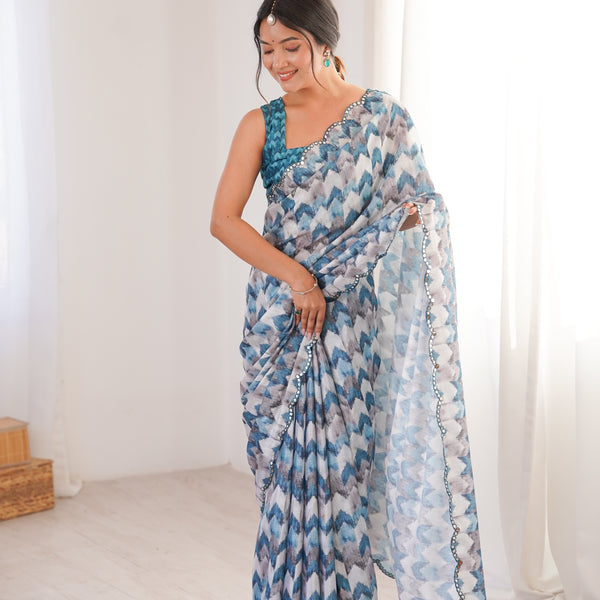 Jyoti Fashion Women's Multicolor Chinon Digital Printed Designer Saree with Blouse - Distacart