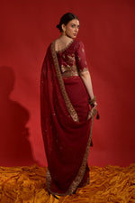 Thumbnail for Jyoti Fashion Women's Maroon Sequence Coding Embroidery Georgette Saree with Blouse - Distacart