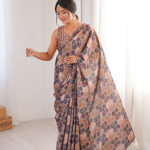Jyoti Fashion Women's Multicolor Chinon Digital Printed Designer Saree with Blouse - Distacart