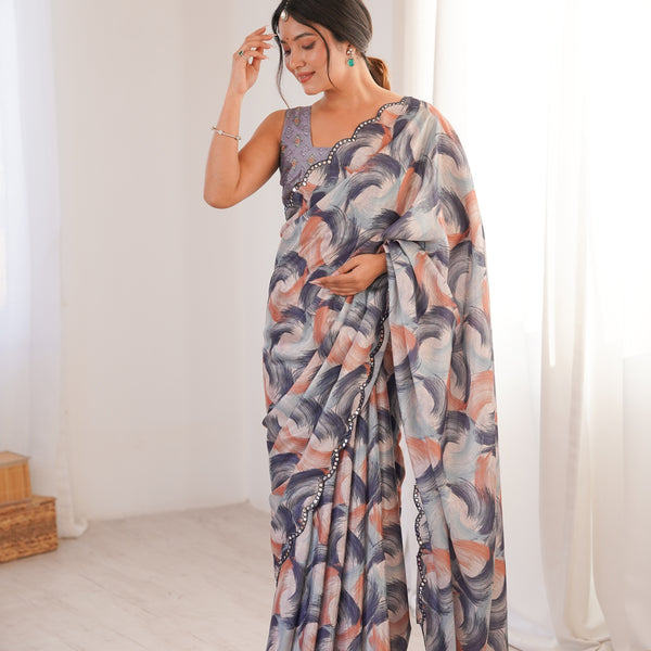 Jyoti Fashion Women's Multicolor Chinon Digital Printed Designer Saree with Blouse - Distacart