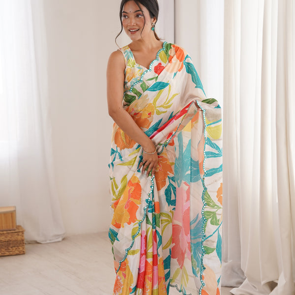 Jyoti Fashion Women's Multicolor Chinon Digital Printed Designer Saree with Blouse - Distacart
