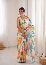 Thumbnail for Jyoti Fashion Women's Multicolor Chinon Digital Printed Designer Saree with Blouse - Distacart
