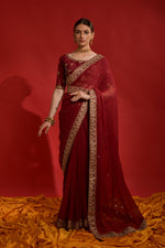 Thumbnail for Jyoti Fashion Women's Maroon Sequence Coding Embroidery Georgette Saree with Blouse - Distacart