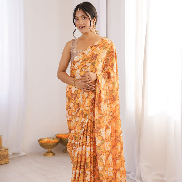 Jyoti Fashion Women's Multicolor Chinon Digital Printed Designer Saree with Blouse - Distacart