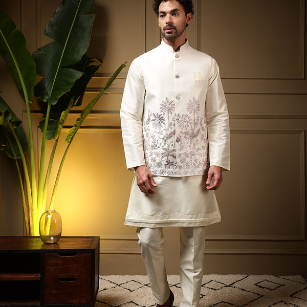 Jyoti Fashion Men's Pink Slub Silk Sequins Embroidered Kurta Set with Koti - Distacart