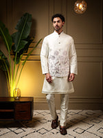 Thumbnail for Jyoti Fashion Men's Pink Slub Silk Sequins Embroidered Kurta Set with Koti - Distacart