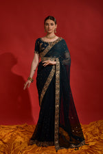 Thumbnail for Jyoti Fashion Women's Morpich Sequence Coding Embroidery Georgette Saree with Blouse - Distacart