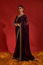 Thumbnail for Jyoti Fashion Women's Wine Sequence Coding Embroidery Georgette Saree with Blouse - Distacart