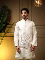Thumbnail for Jyoti Fashion Men's Peach Slub Silk Sequins Embroidered Kurta Set with Koti - Distacart