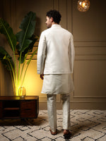 Thumbnail for Jyoti Fashion Men's Peach Slub Silk Sequins Embroidered Kurta Set with Koti - Distacart