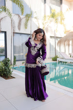 Thumbnail for Jyoti Fashion Purple ICE Velvet Embroidered Designer Kurta Set with Batwa - Distacart