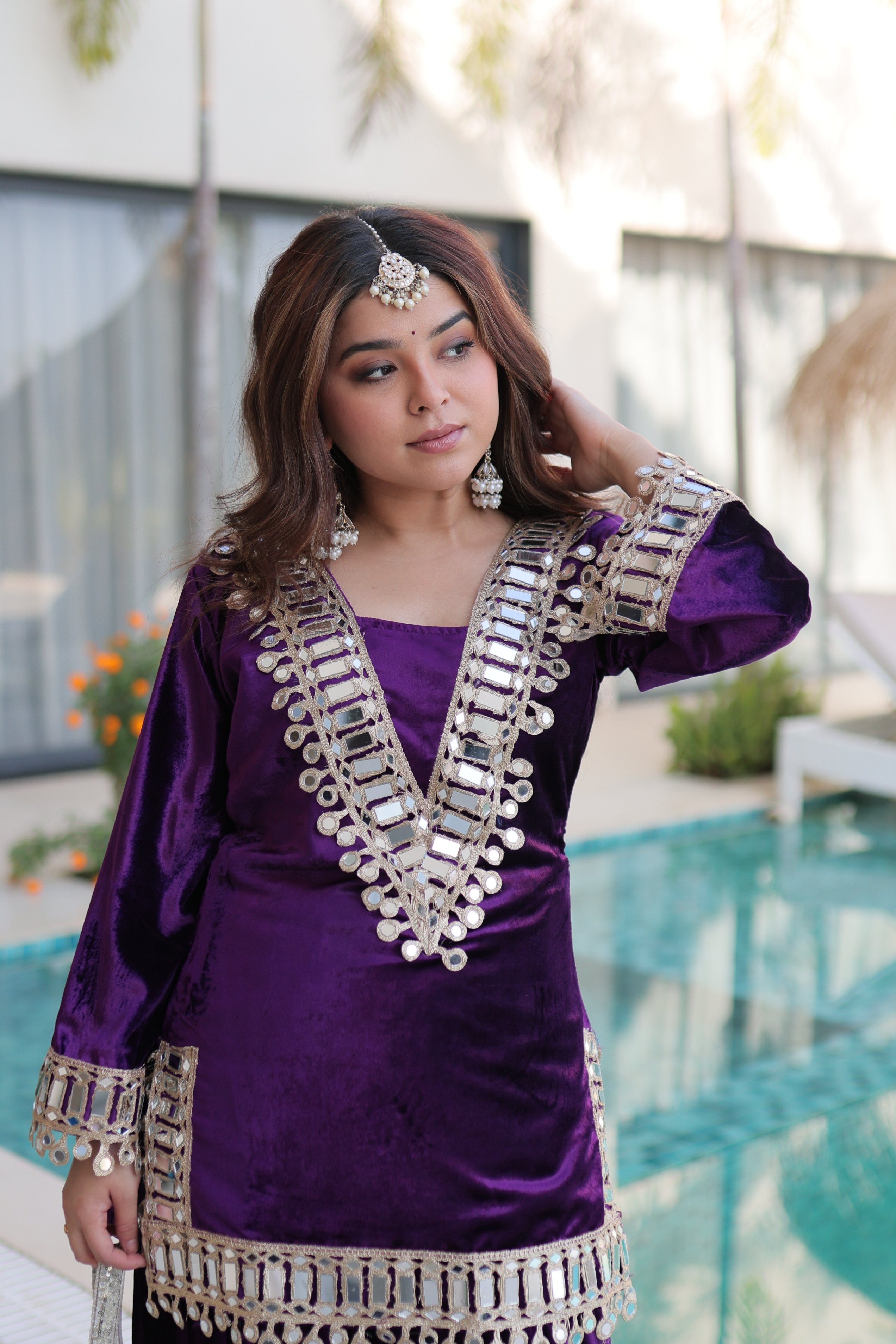 Jyoti Fashion Purple ICE Velvet Embroidered Designer Kurta Set with Batwa - Distacart