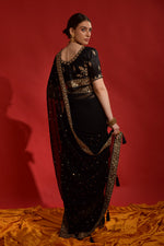 Thumbnail for Jyoti Fashion Women's Black Sequence Coding Embroidery Georgette Saree with Blouse - Distacart