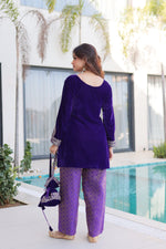 Thumbnail for Jyoti Fashion Purple Velvet Embroidered Designer Kurta Set with Batwa - Distacart