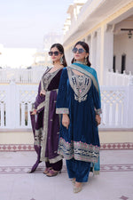 Thumbnail for Jyoti Fashion Wine & Rama Velvet Embroidered Designer Combo Kurta Set with Batwa - Distacart