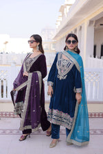 Thumbnail for Jyoti Fashion Wine & Rama Velvet Embroidered Designer Combo Kurta Set with Batwa - Distacart