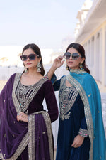 Thumbnail for Jyoti Fashion Wine & Rama Velvet Embroidered Designer Combo Kurta Set with Batwa - Distacart