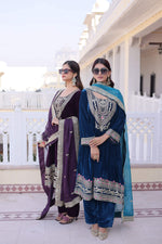 Thumbnail for Jyoti Fashion Wine & Rama Velvet Embroidered Designer Combo Kurta Set with Batwa - Distacart