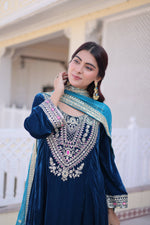 Thumbnail for Jyoti Fashion Rama Velvet Embroidered Designer Kurta Set with Batwa - Distacart