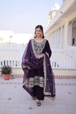 Thumbnail for Jyoti Fashion Wine Velvet Embroidered Designer Kurta Set with Batwa - Distacart
