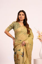 Thumbnail for Jyoti Fashion Women's Pista Muga Cotton Zari Woven Saree with Blouse - Dista