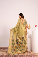 Thumbnail for Jyoti Fashion Women's Pista Muga Cotton Zari Woven Saree with Blouse - Dista